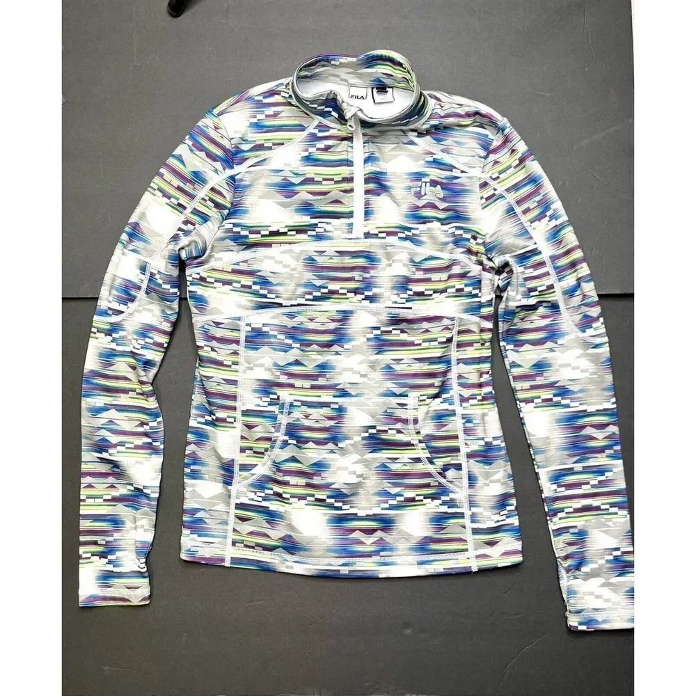 FILA SPORT 1/3 ZIP PULLOVER RUNNING JACKET Geometric Patterns SIZE S EUC